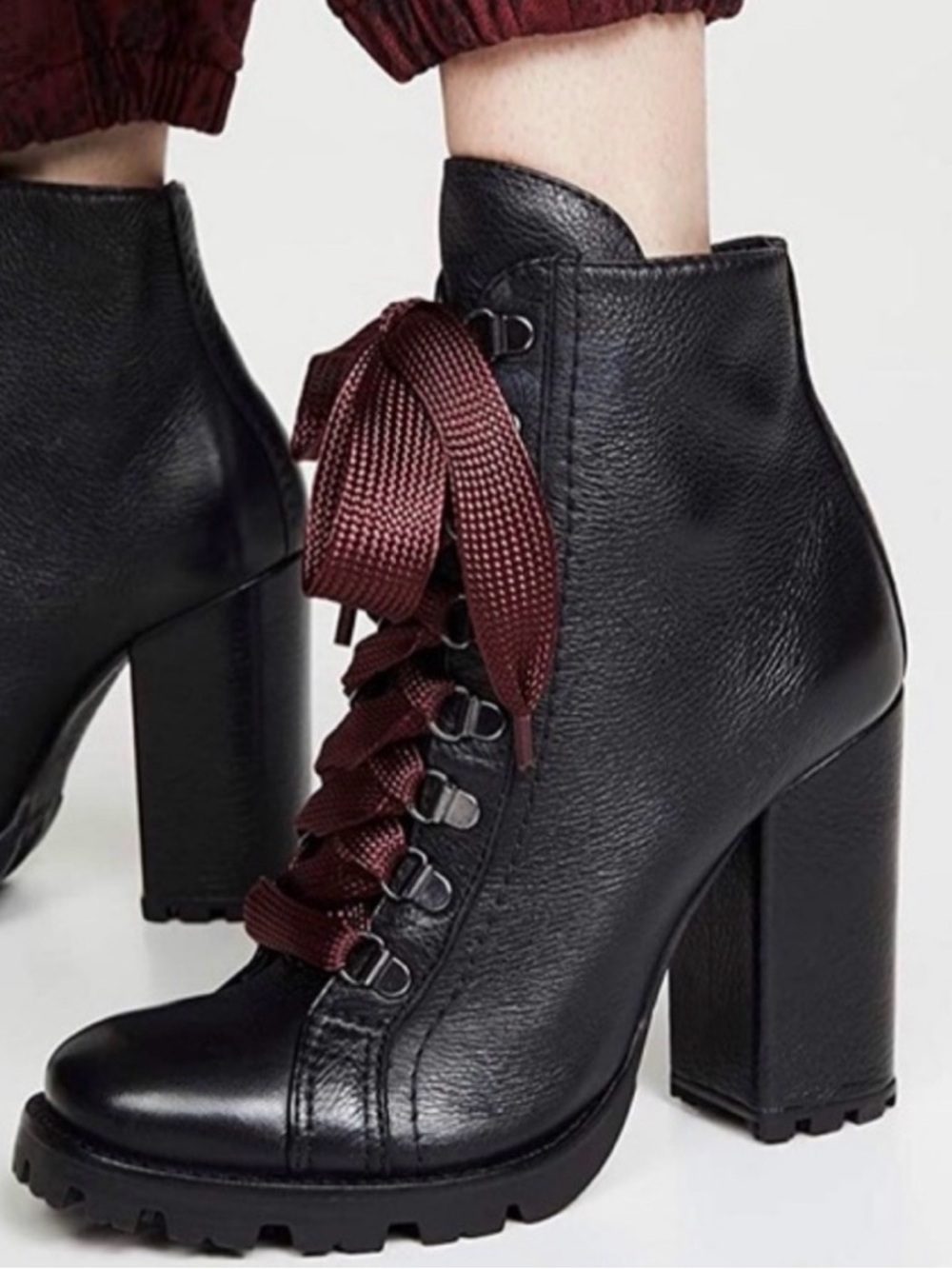 Schutz Zara Lace-Up 9B Black Pebble-Grained Combat Block Heels Bootie